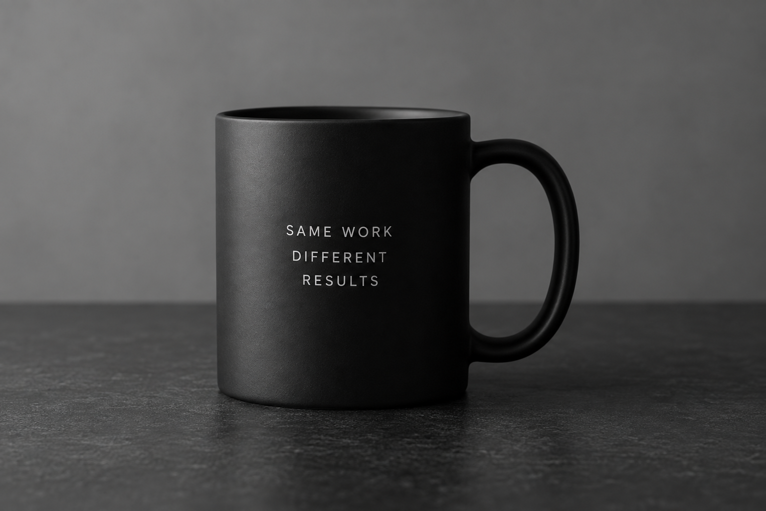 Чёрная кружка с надписью Same Work Different Results